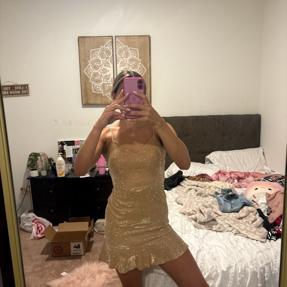 Gold Strapless Bodycon Dress for Night Out